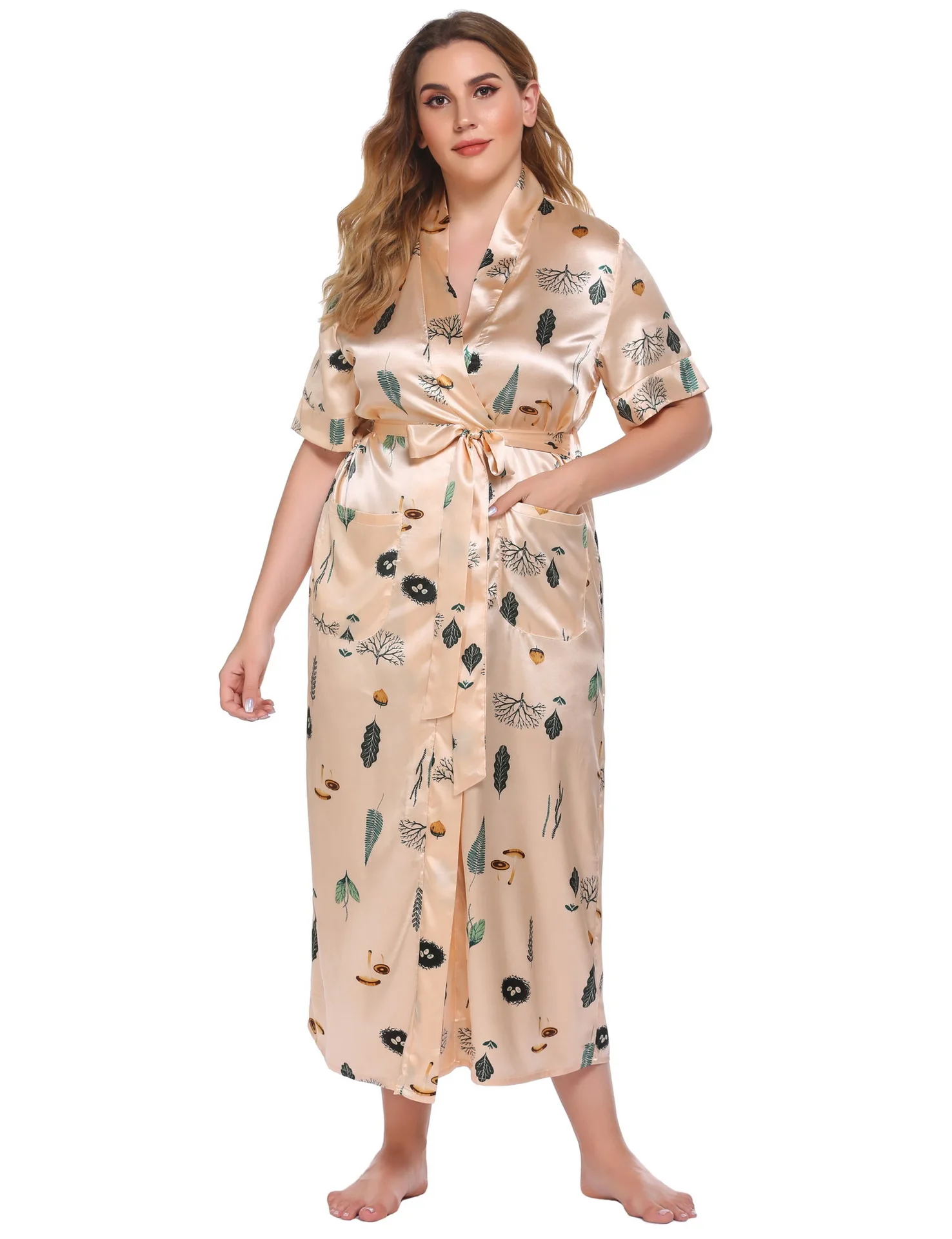 Veľká Veľkosť 3Xl 4Xl Nightgown Krátky Rukáv Kimono Župan pre Ženy Voľné Sleepwear Saténový Župan Bežné Intímne spodné Prádlo, Domáce Oblečenie - 3