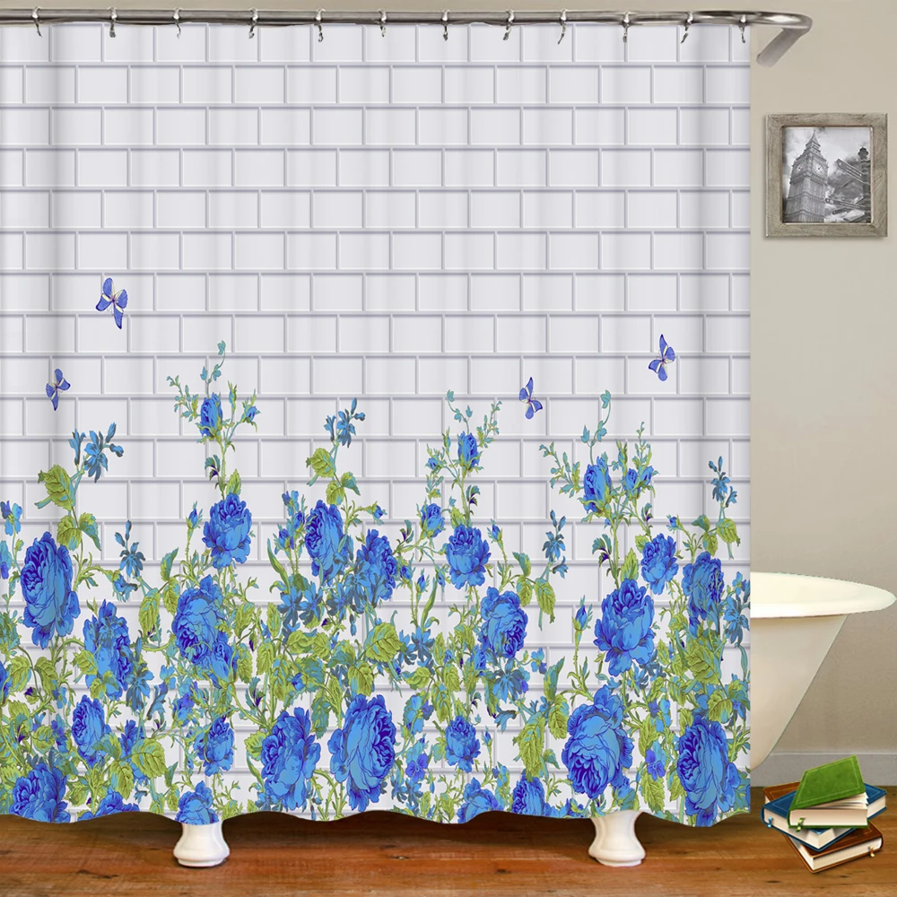 Sprchový Záves Nordic štýl Rastlín, Listy, Kvety a Vtáky 3D Tlač Sprchové Závesy Polyester Waterproof Domova Opony - 3