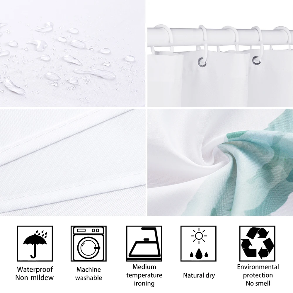 Sprchový Záves Nordic štýl Rastlín, Listy, Kvety a Vtáky 3D Tlač Sprchové Závesy Polyester Waterproof Domova Opony - 4