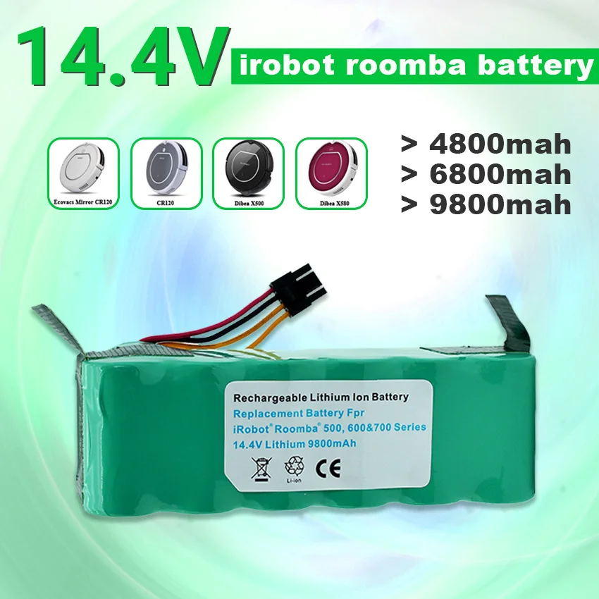 Batterie 14,4 V 4.8 Ah 6.8 Ah 9.8 Ah pour Kitfort KT504 Haier T322 T321 T320 T325 Panda X500 X580 Ecovacs Zrkadlo CR120 Dibea X500 - 0