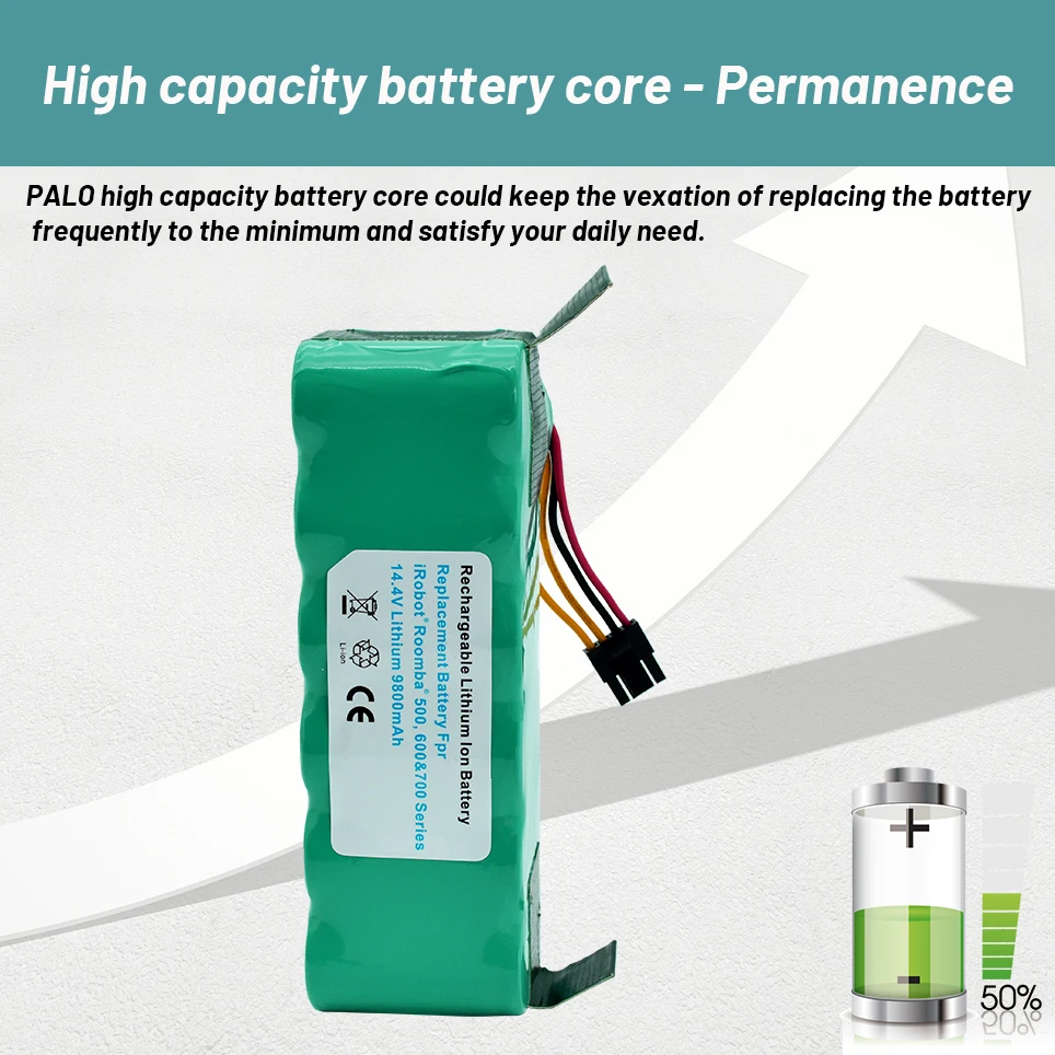 Batterie 14,4 V 4.8 Ah 6.8 Ah 9.8 Ah pour Kitfort KT504 Haier T322 T321 T320 T325 Panda X500 X580 Ecovacs Zrkadlo CR120 Dibea X500 - 1